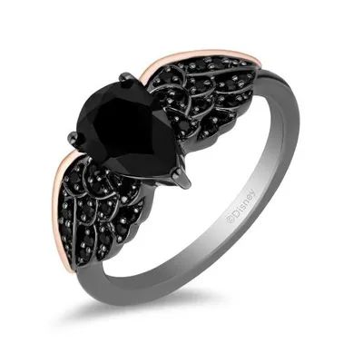 Enchanted Disney Sterling Silver & 10k Rose Gold Black Diamond & Onyx Ring