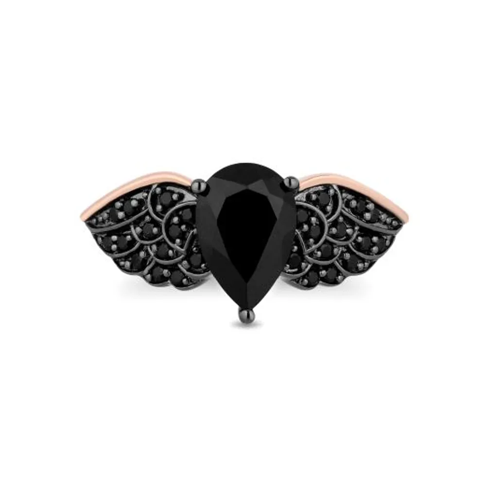 Enchanted Disney Sterling Silver & 10k Rose Gold Black Diamond & Onyx Ring