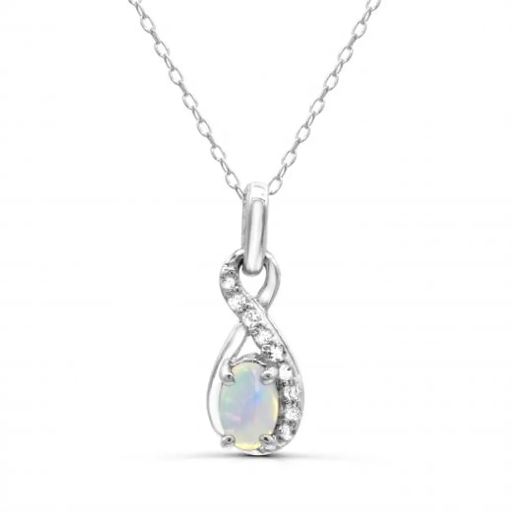 Sterling Silver Opal & White Topaz Pendant