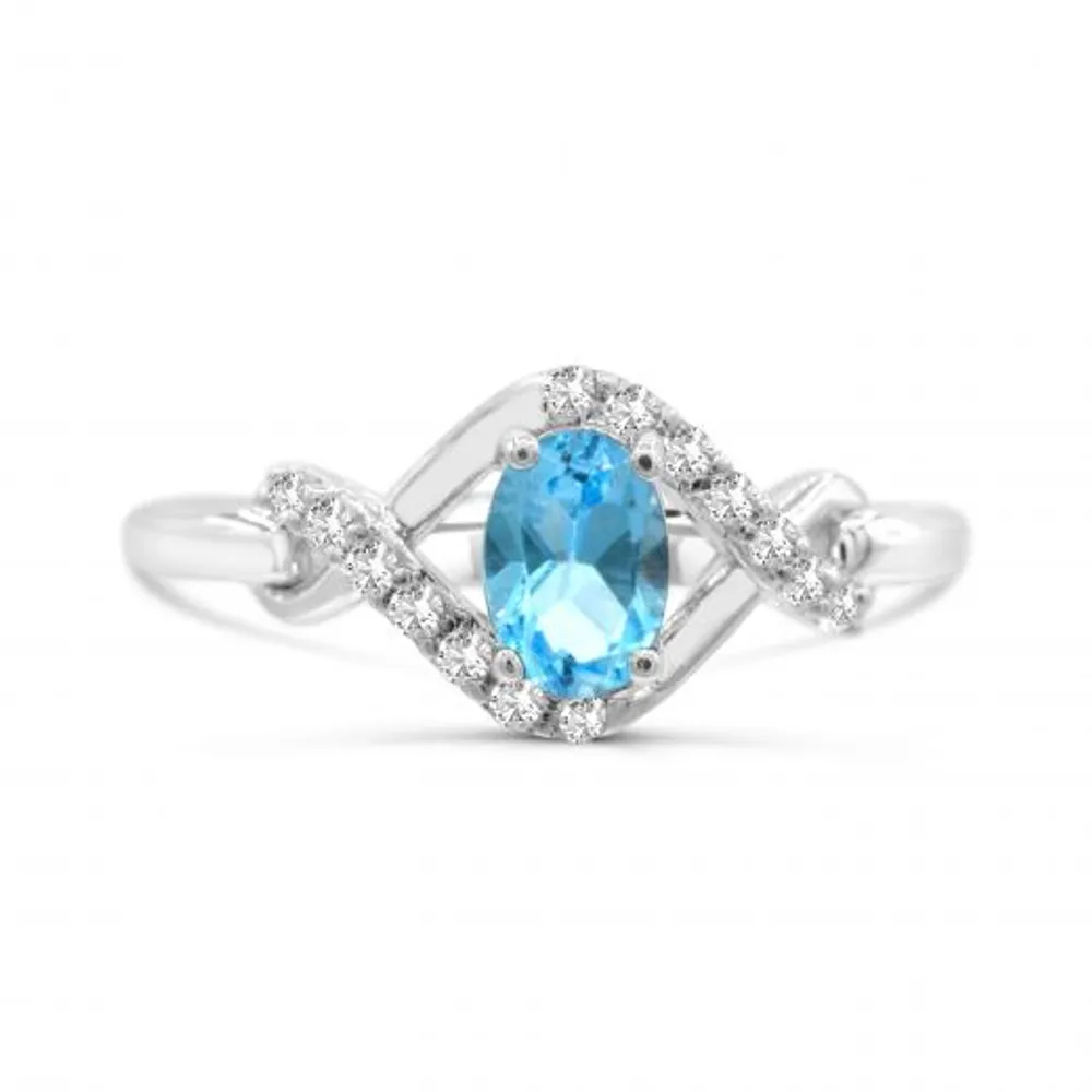 Sterling Silver Blue Topaz & White Topaz Ring