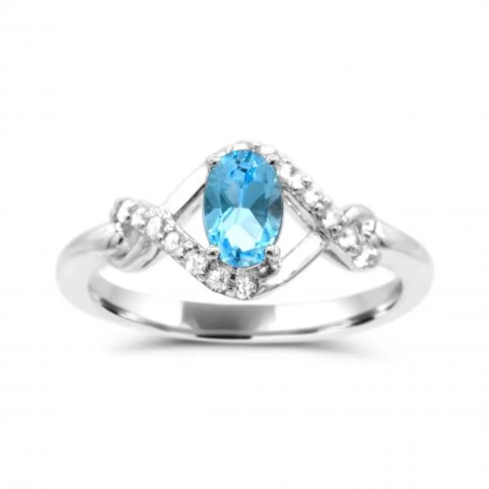 Sterling Silver Blue Topaz & White Topaz Ring