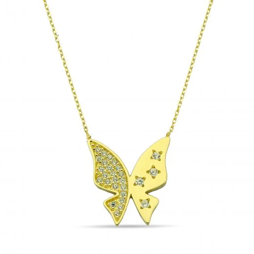 10K Yellow Gold Cubic Zirconia Butterfly Necklace