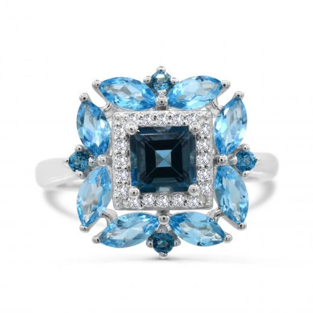 Sterling Silver Blue Topaz & White Topaz Ring