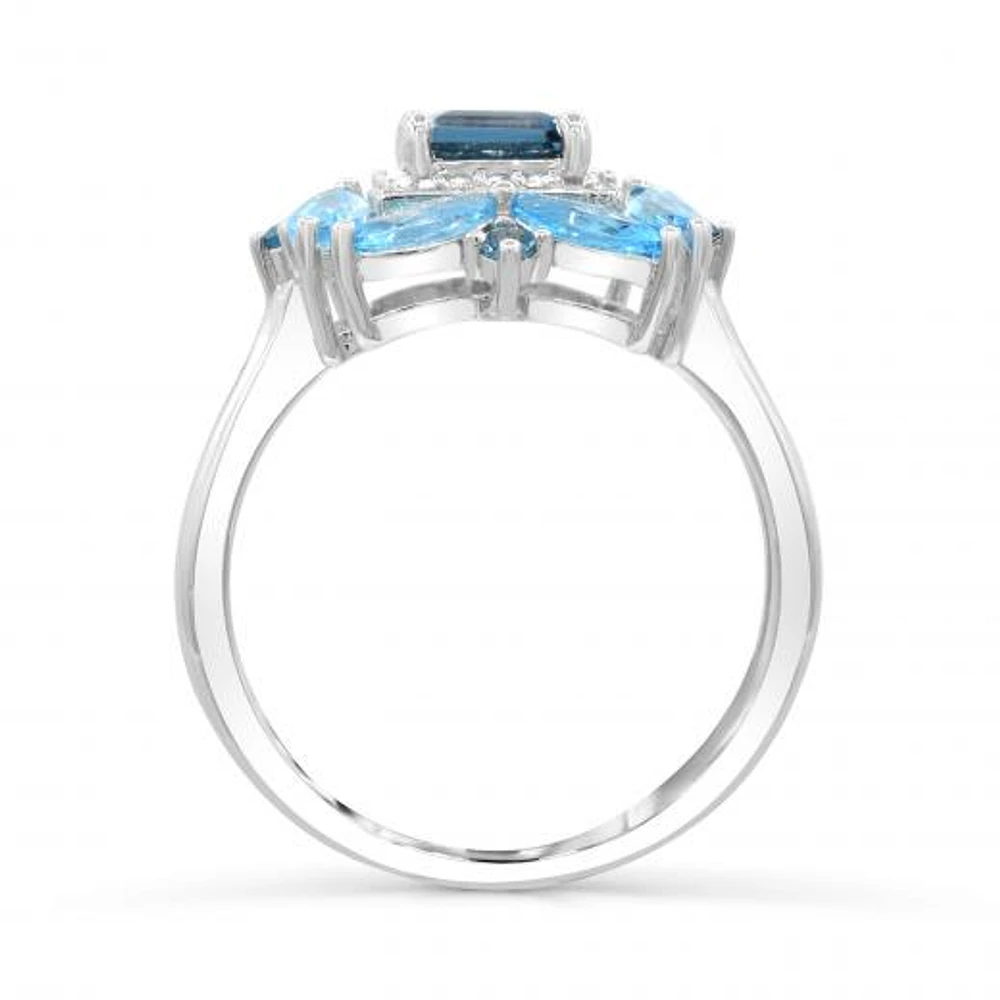 Sterling Silver Blue Topaz & White Topaz Ring