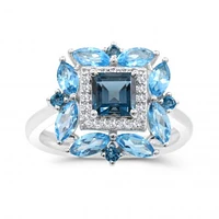 Sterling Silver Blue Topaz & White Topaz Ring