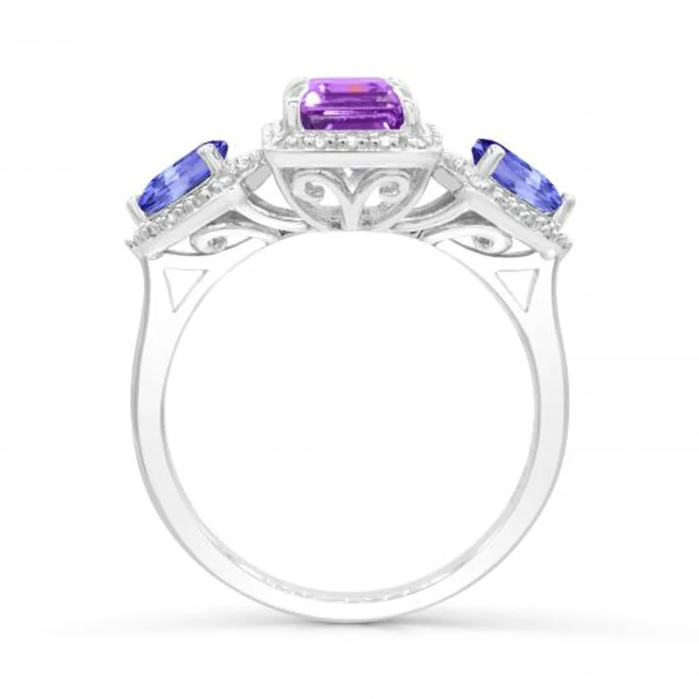 Sterling Silver Amethyst, Tanzanite & Diamond Ring