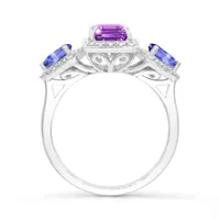 Sterling Silver Amethyst, Tanzanite & Diamond Ring