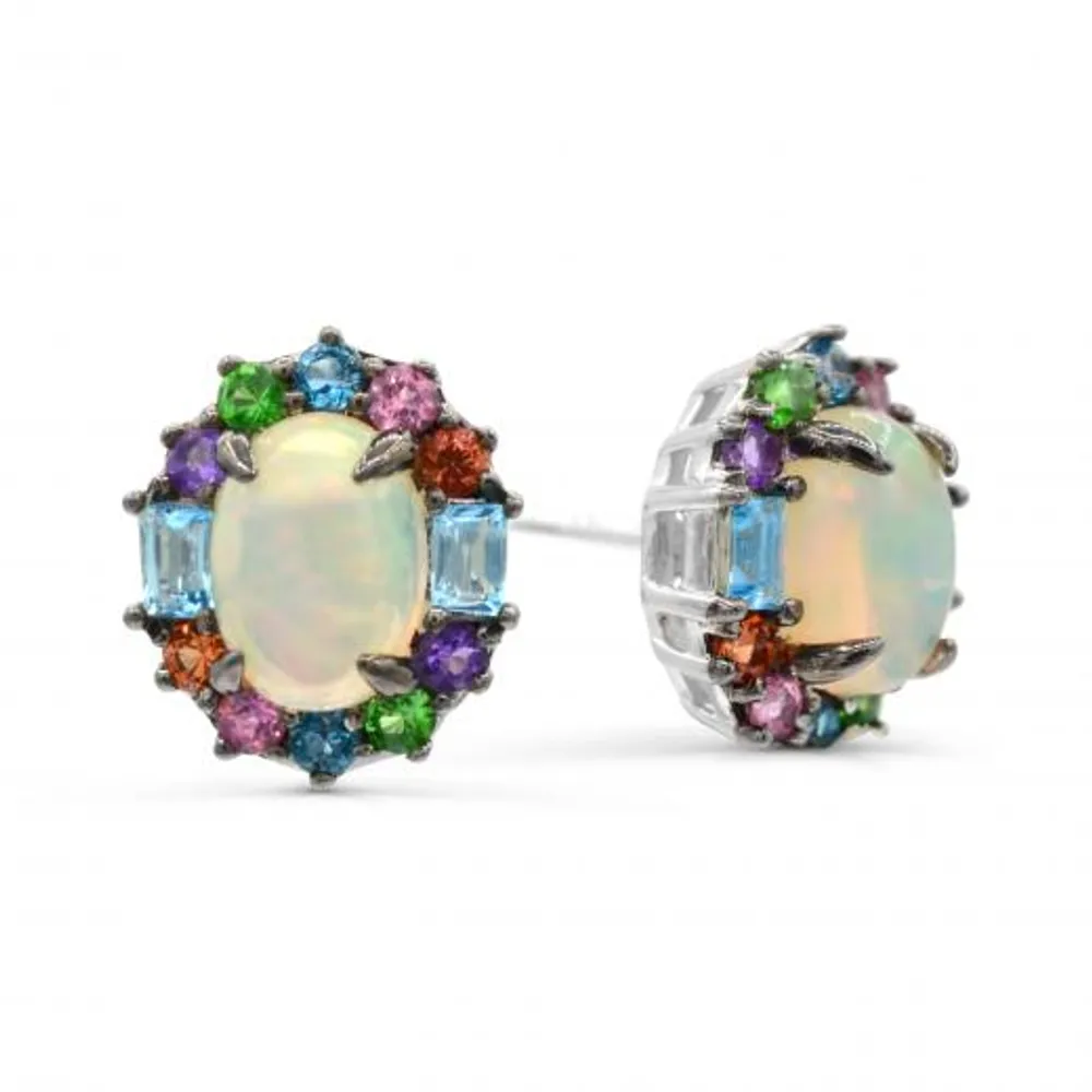 Sterling Silver Opal & Multi Gemstone Earrings