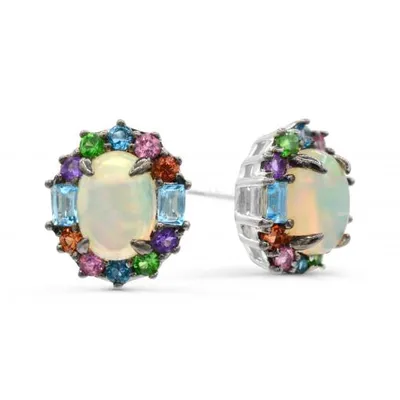 Sterling Silver Opal & Multi Gemstone Earrings