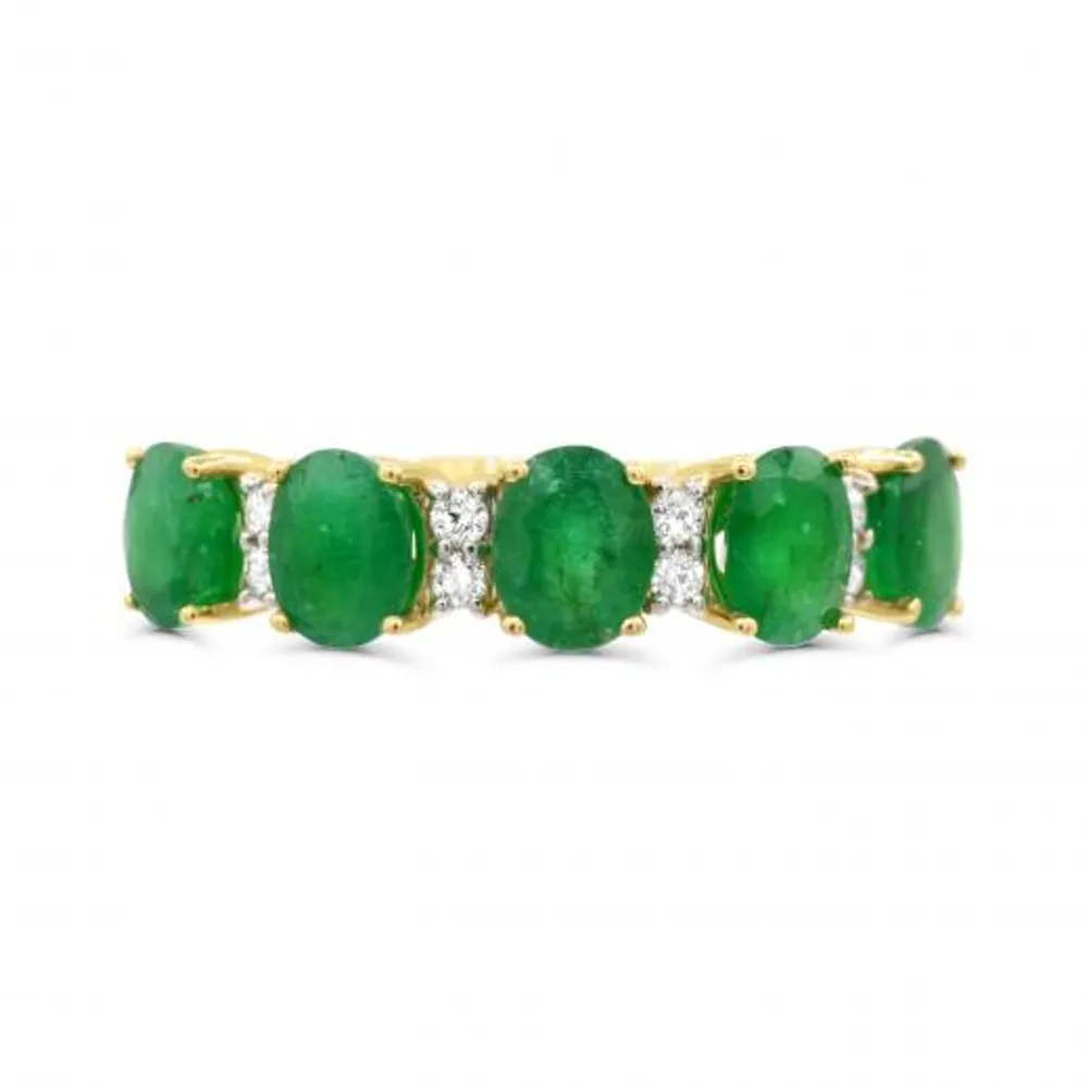 14K Yellow Gold Emerald & Diamond Ring