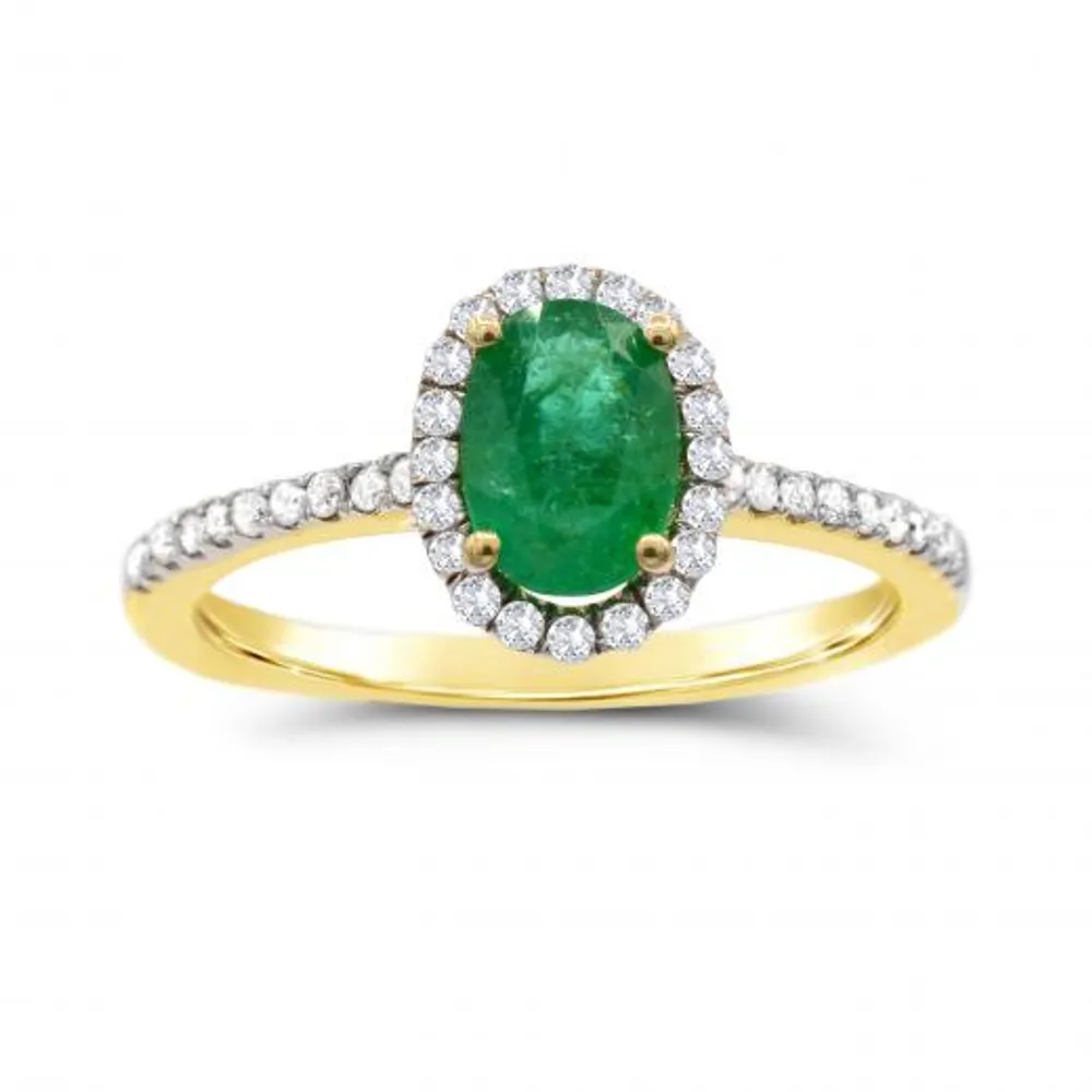 14K Yellow Gold Emerald & Diamond Ring