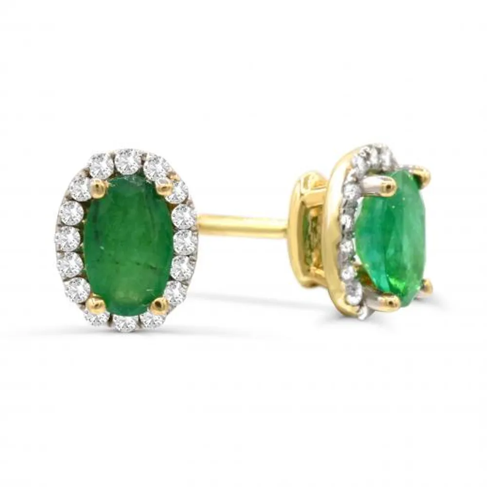 14K Yellow Gold Emerald & Diamond Earrings