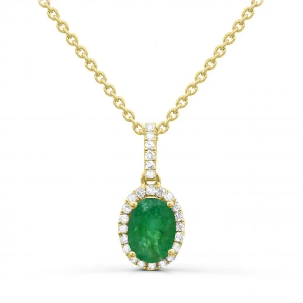 14K Yellow Gold Emerald & Diamond Pendant