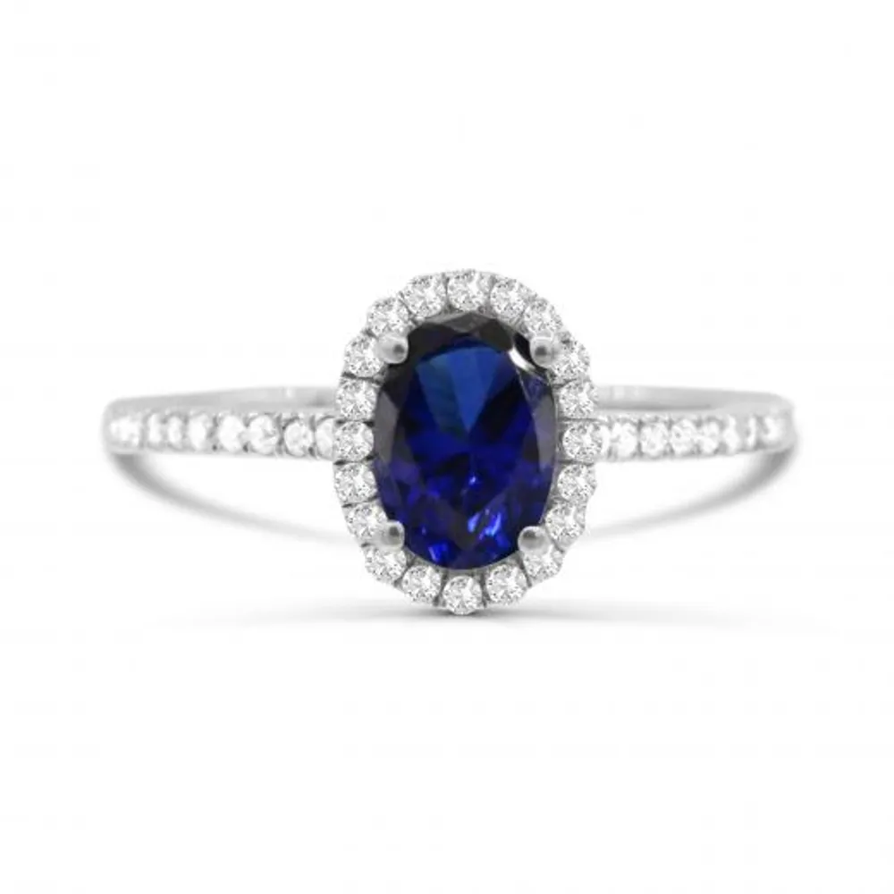 14K White Gold Sapphire & Diamond Ring