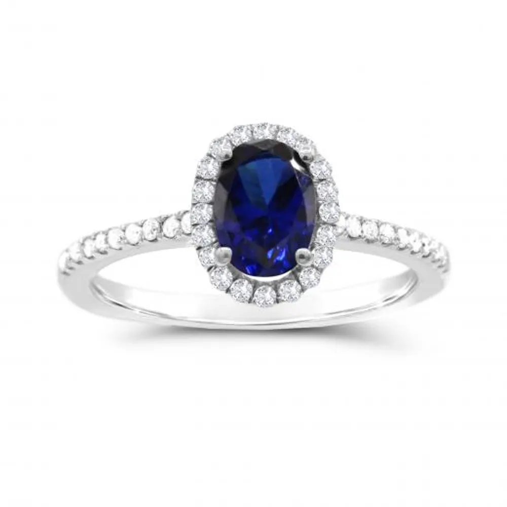 14K White Gold Sapphire & Diamond Ring