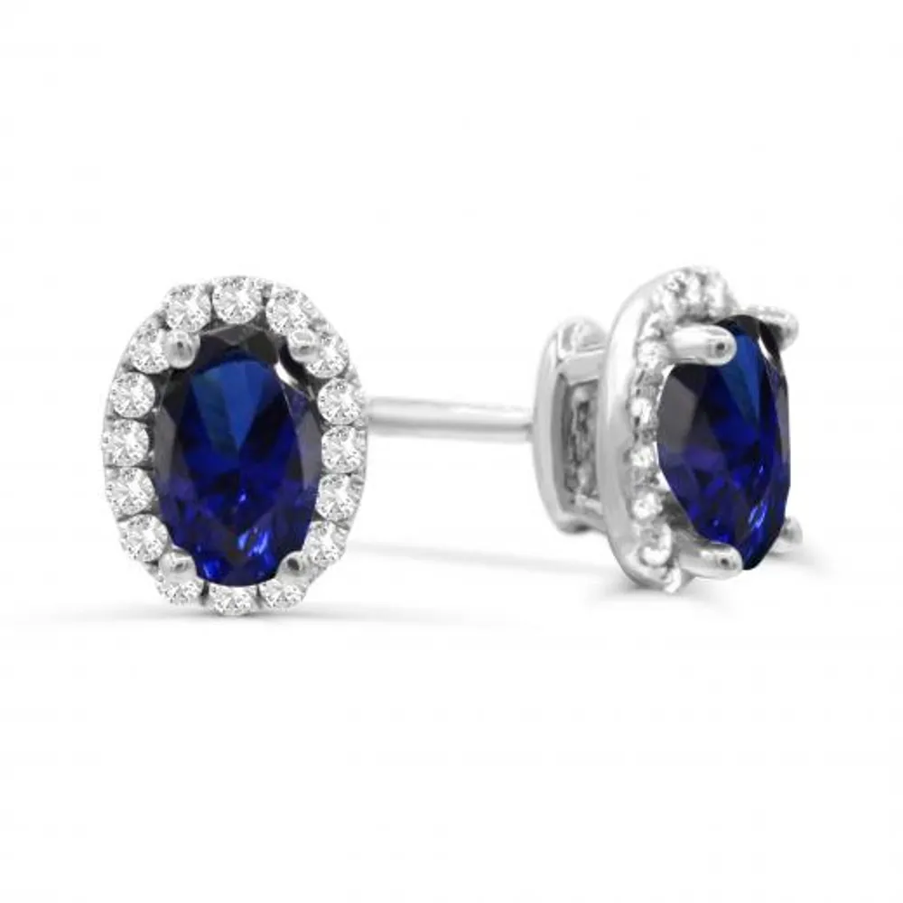 14K White Gold Sapphire & Diamond Earrings