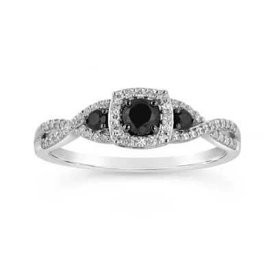 Sterling Silver Black & White 0.45CTW Diamond Promise Ring