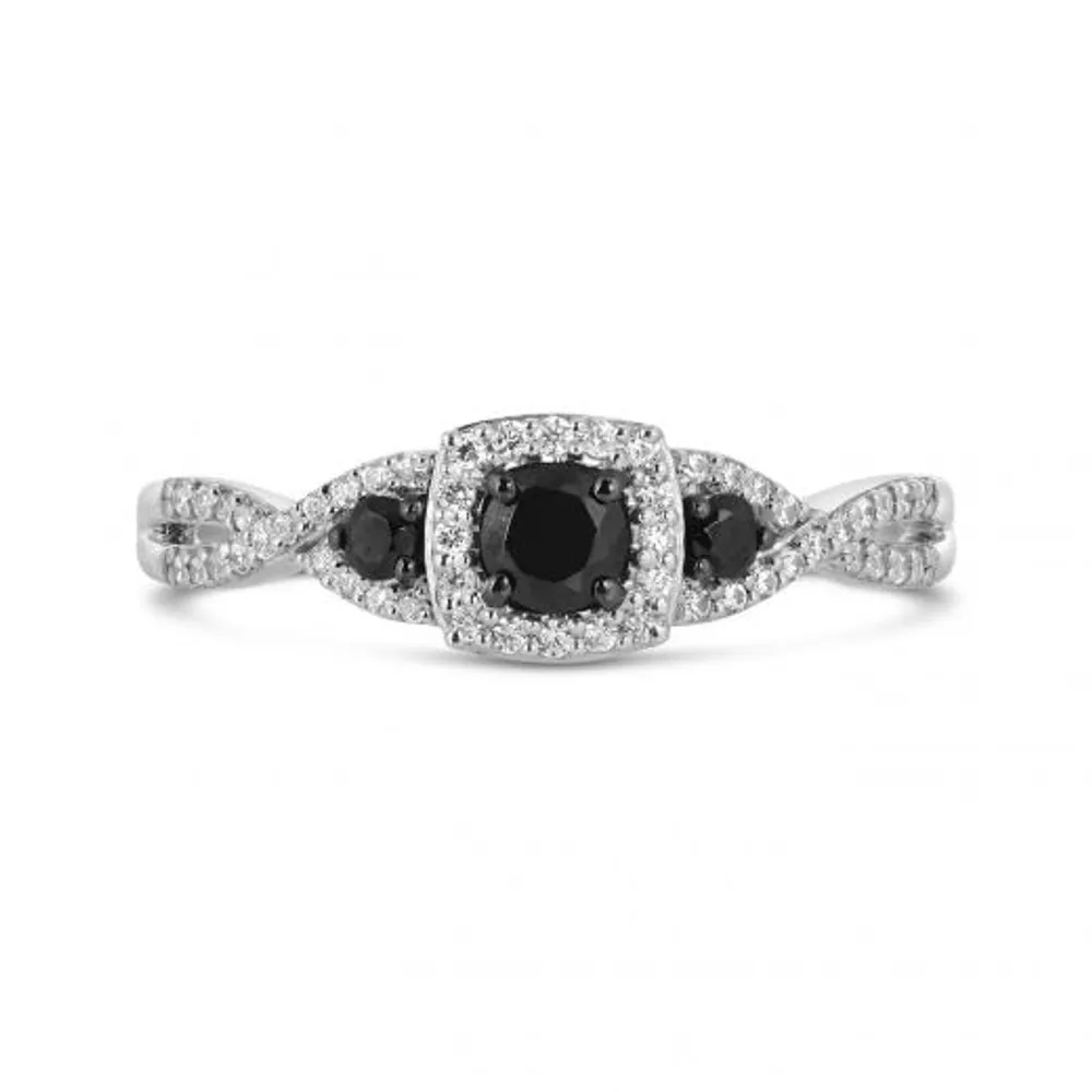 Sterling Silver Black & White 0.45CTW Diamond Promise Ring