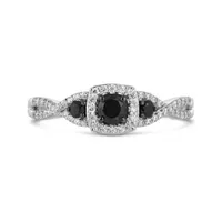Sterling Silver Black & White 0.45CTW Diamond Promise Ring