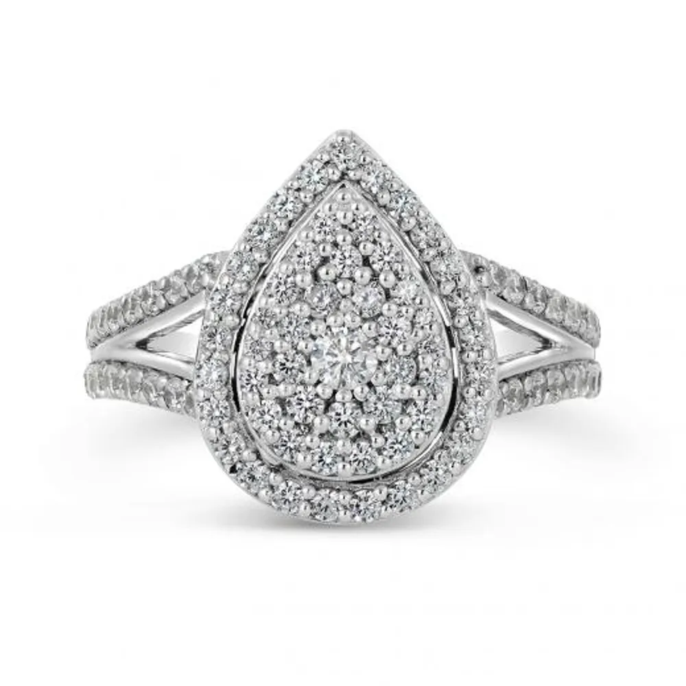 10K White Gold 1.00CTW Diamond Pear Shape Fashion Ring