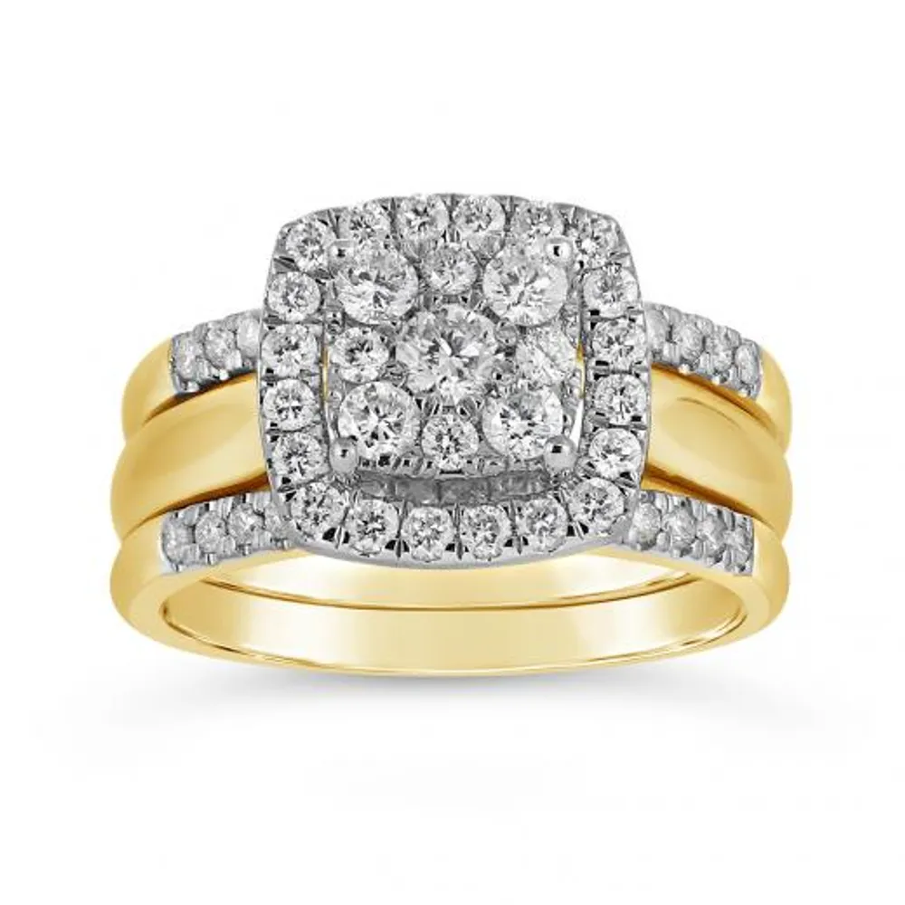 10K Yellow & White Gold Three Piece 1.00CTW Bridal Ring Set