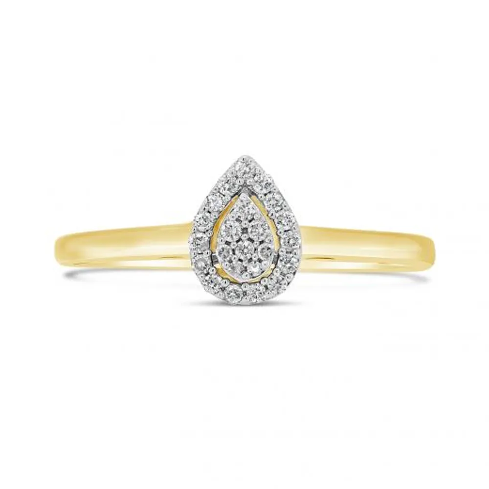 10K Yellow & White Gold Pear Shape 0.10CTW Diamond Promise Ring