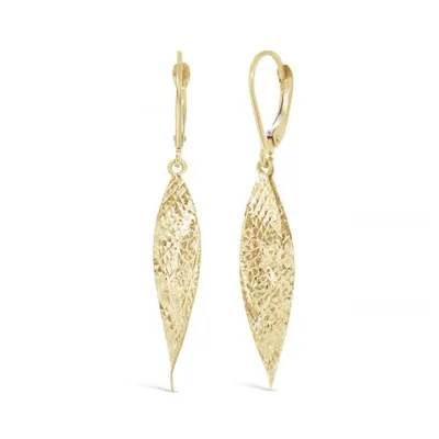 10K Yellow Gold Sparkling Leaf Earrings