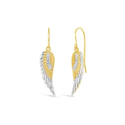 10K Yellow and White Gold Angel Wings Dangle Earrings