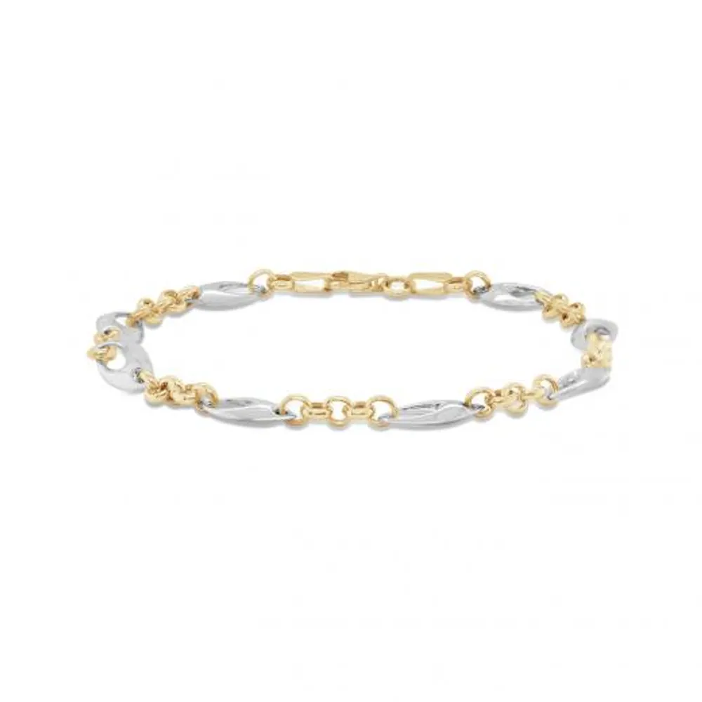 10K Yellow and White Gold 7.75" Mix Rolo Thick Chain Bracelet