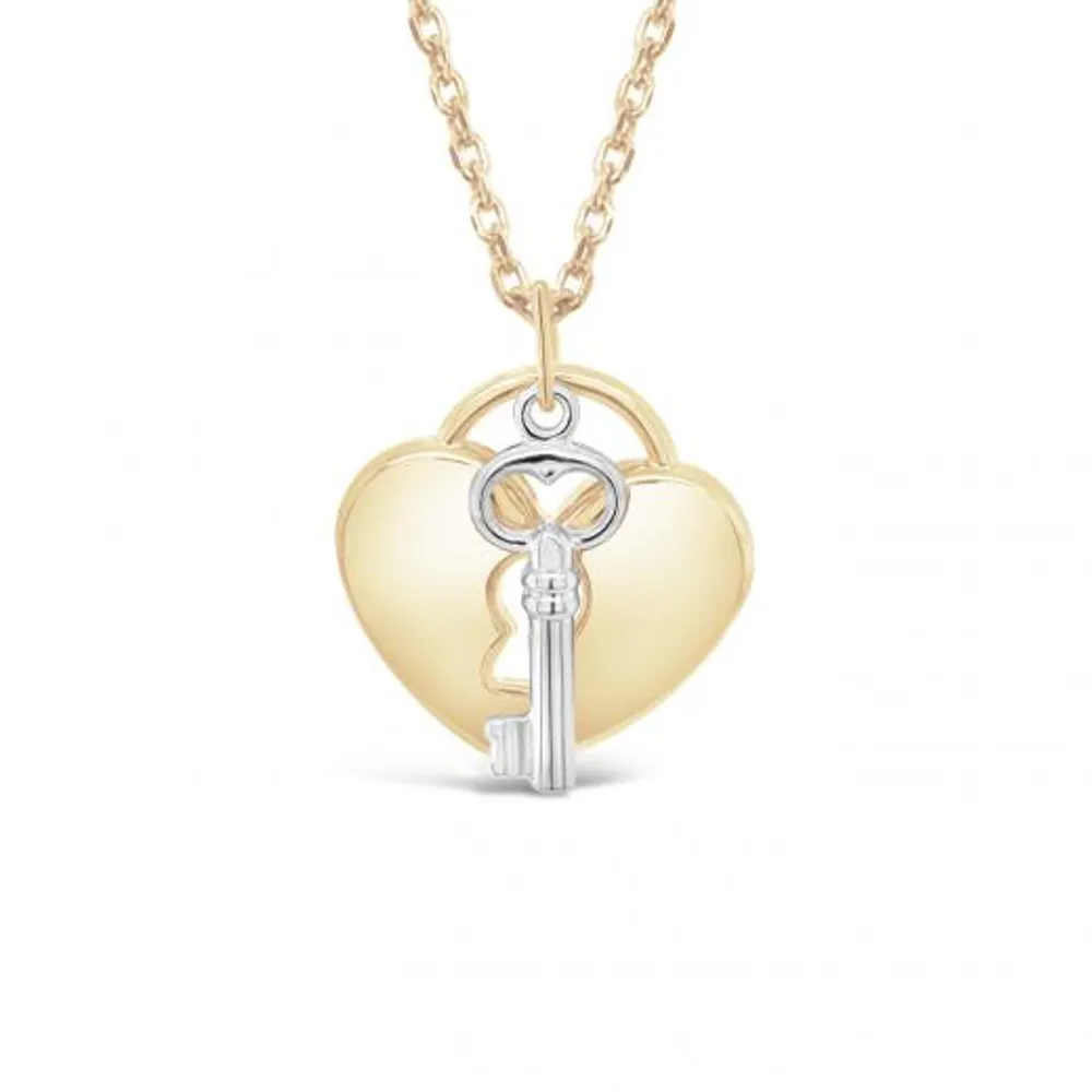 10K Yellow and White Gold 18" Heart Lock Necklace