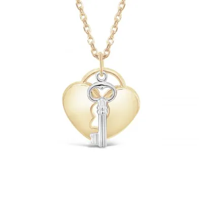 10K Yellow and White Gold 18" Heart Lock Necklace