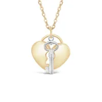 10K Yellow and White Gold 18" Heart Lock Necklace