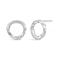 10K White Gold Open Circle Diamond Cut Earrings