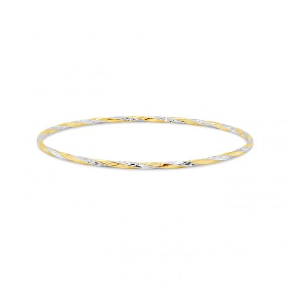 10K Yellow and White Gold 65mm Twisted Slip-On Bangle