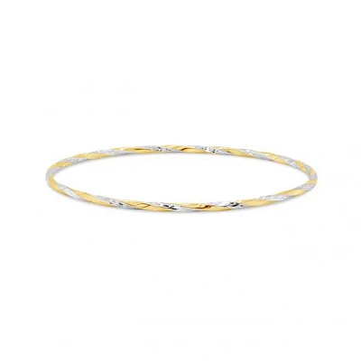 10K Yellow and White Gold 65mm Twisted Slip-On Bangle