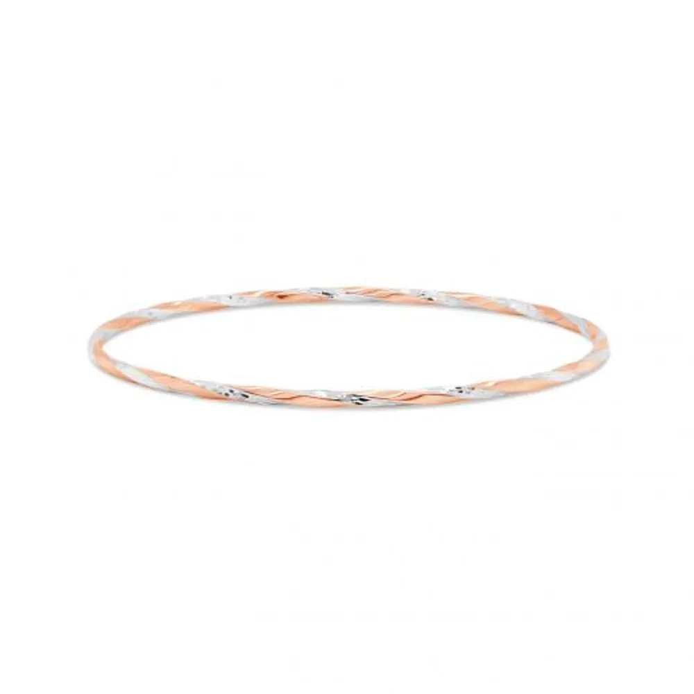 10K Rose and White Gold 65mm Twisted Slip-On Bangle