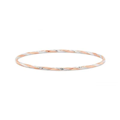 10K Rose and White Gold 65mm Twisted Slip-On Bangle