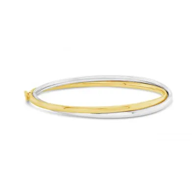 10K Yellow and White Gold 52x61mm Double Oval Tube Bangle