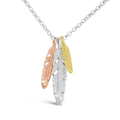 Sterling Silver Three Feathers Pendant with 24" Rolo Chain