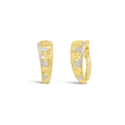 10K Yellow and White Gold Stampato Diamond Cut Earrings