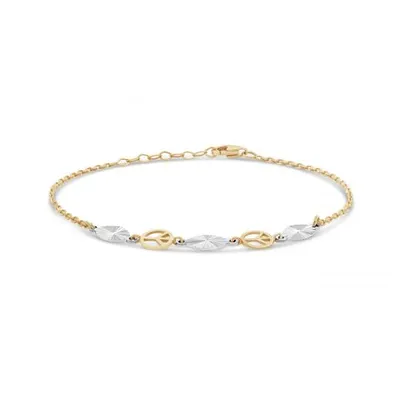 10K Yellow and White Gold 7.25" Peace Bracelet