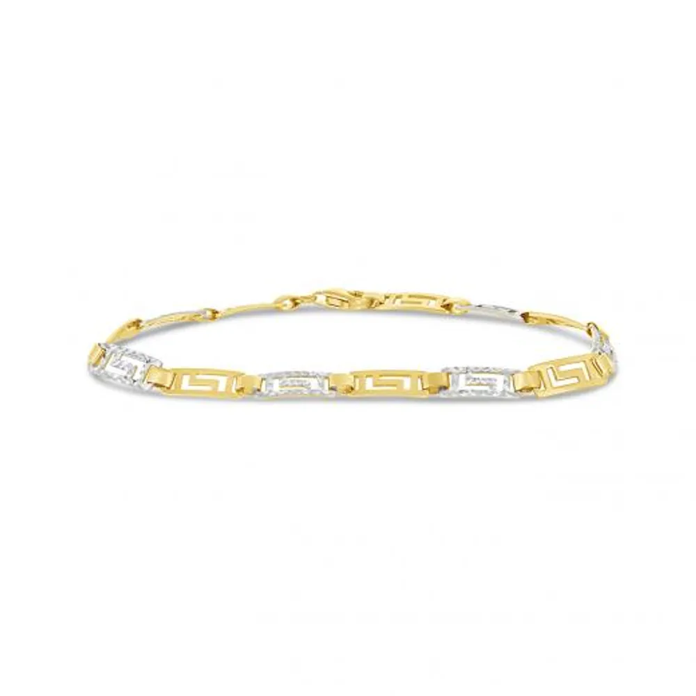 10K Yellow and White Gold 7.25" Greek Bracelet