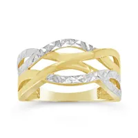 10K Yellow and White Gold Celtic Diamond Cut Ring