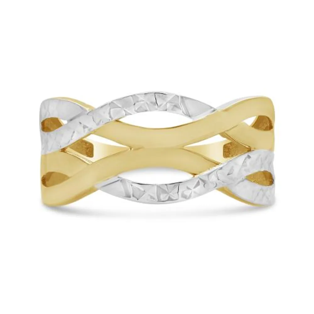 10K Yellow and White Gold Celtic Diamond Cut Ring