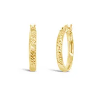 10K Yellow Gold 15mm Oval Tube Diamond Cut Hoops