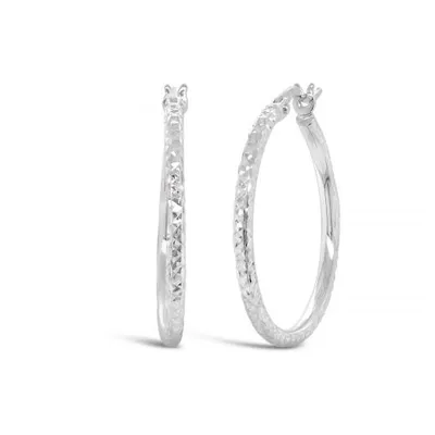 10K White Gold 20mm Diamond Cut Hoops