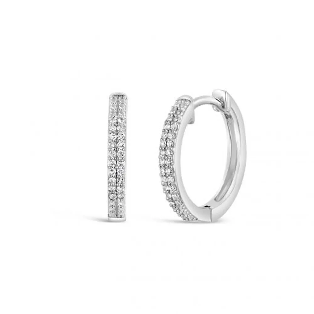 10K White Gold Double Row 0.12CTW Diamond Hoops