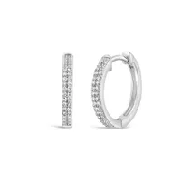 10K White Gold Double Row 0.12CTW Diamond Hoops