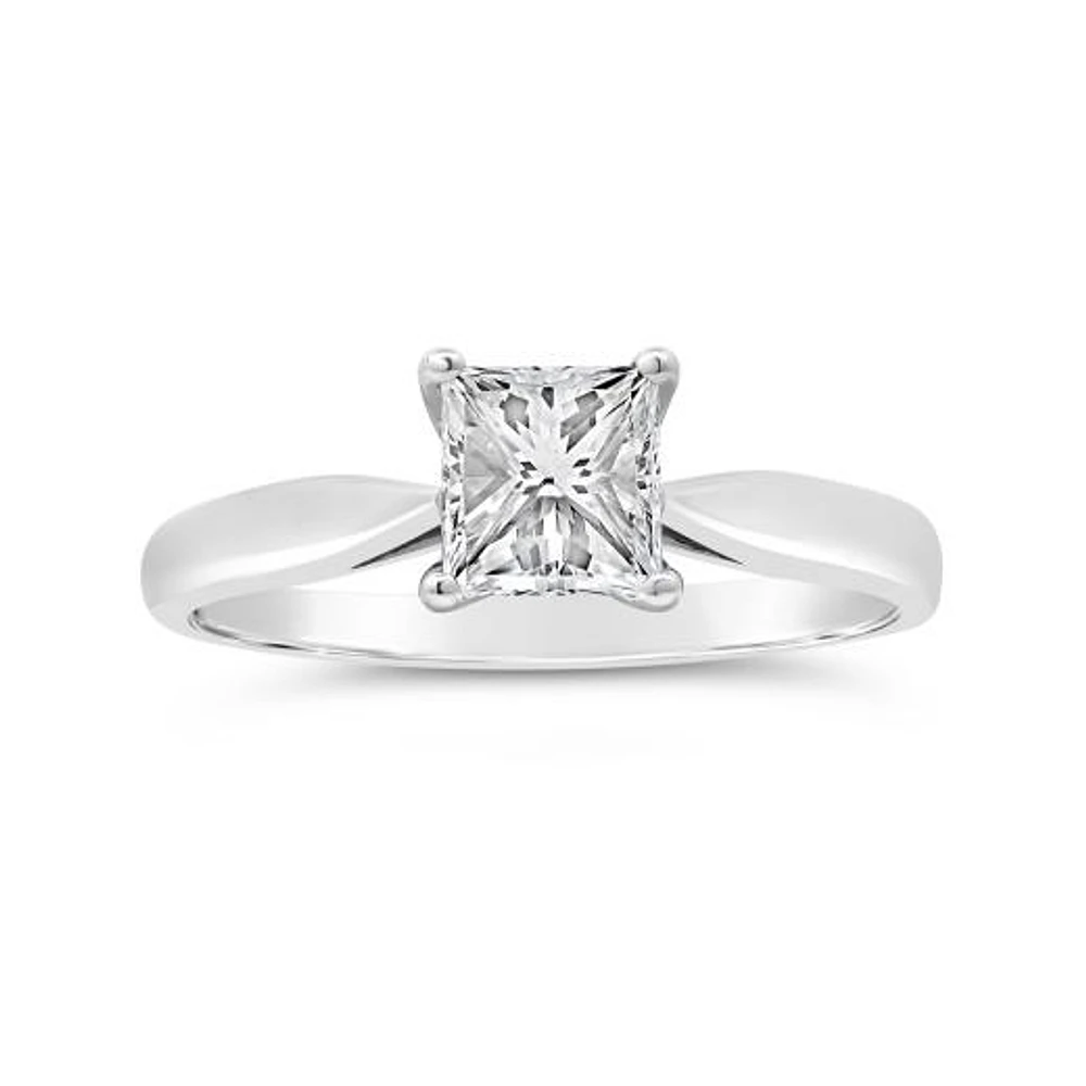 14K White Gold 1.00CT Glacier Fire Princess Cut Diamond Solitaire Ring