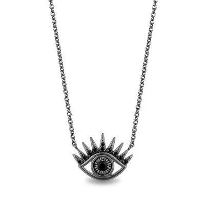 Enchanted Disney Sterling Silver 0.09CTW Black Diamond & Onyx Eye Necklace